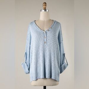 Cozy Light Blue Knit Henley Sweater